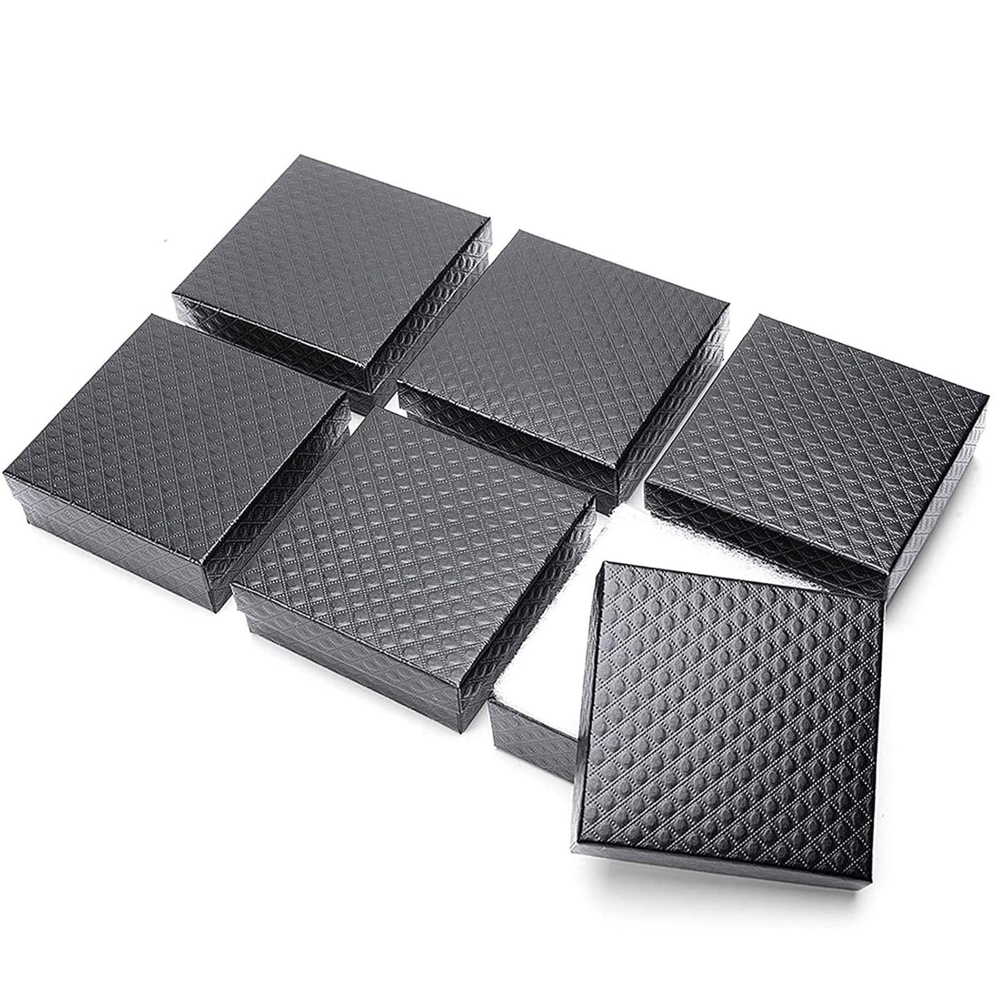 MESHA 52 PC Cardboard Jewelry Boxes, 3.5x3.5x1 Cotton Filled Jewelry Gift Box with Lid, Jewelry Boxes for Small Business, Packing, Shipping, Necklace, Earring, Bracelet, Black