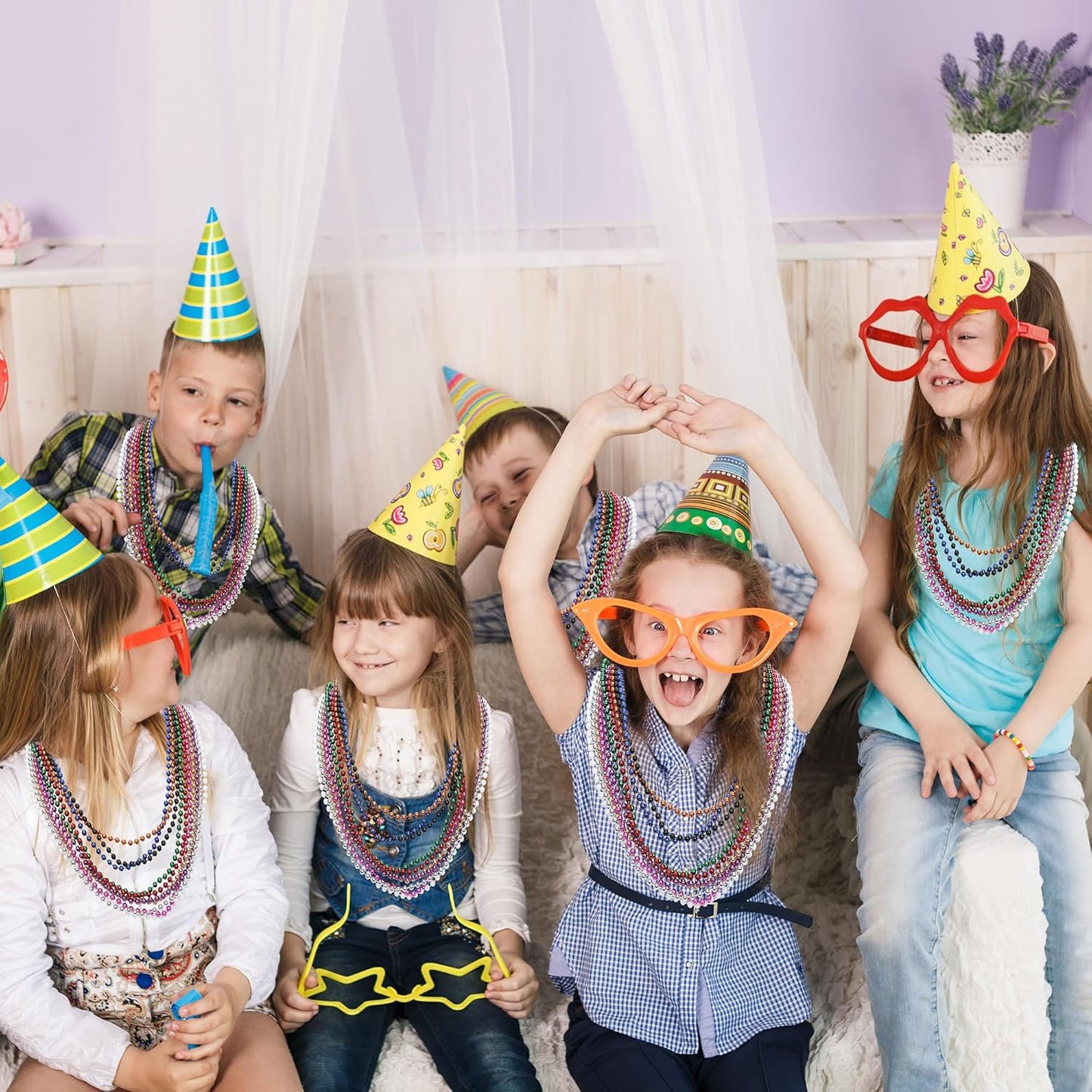 100PCS Mardi Gras Beads, Colorful Beads Necklace Toy Party Favors, 33" Bead Costume Accessories Bulk, Festival Mardi Gras Parade Throw Accessories Wedding Birthday Celebrations Decor