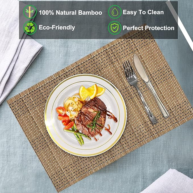 ANDSTAR Set of 8 Pcs Bamboo Placemats Natural Anti-Slip Bamboo Placemats Washable Heat-Resistant Table Mats for Dining Room and Kitchen (Brown+White+Black)