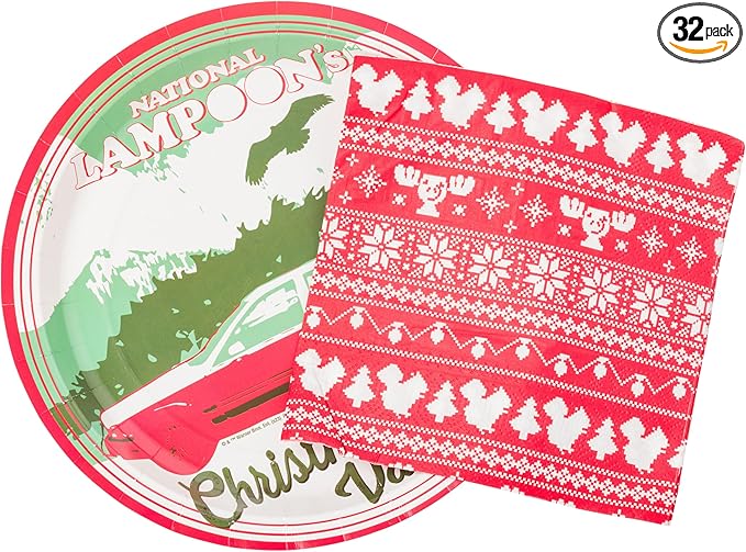 Silver Buffalo Christmas Vacation National Lampoon's 32 Pack Partyware Disposable Paper Plates and Napkins