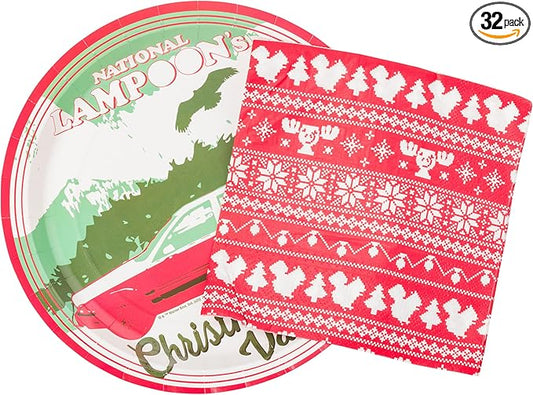 Silver Buffalo Christmas Vacation National Lampoon's 32 Pack Partyware Disposable Paper Plates and Napkins