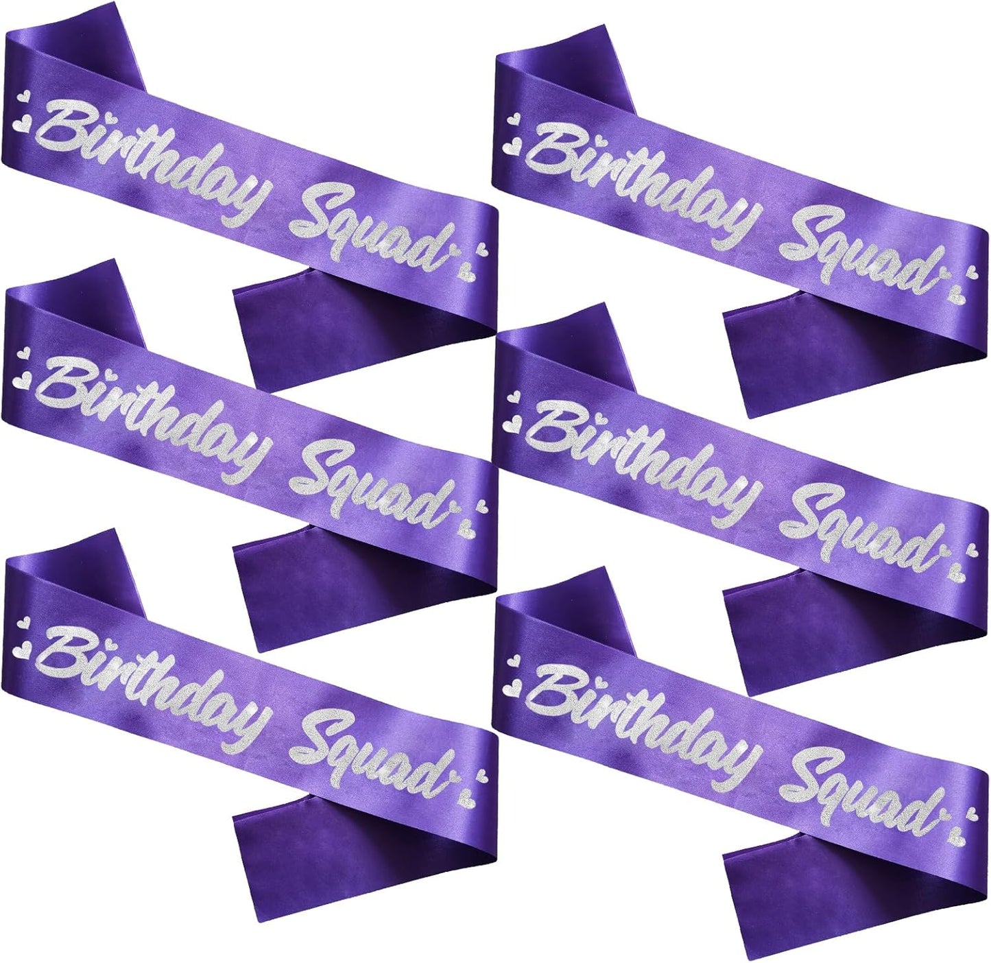 6 Pieces Birthday Squad Sash Set Purple with Silver Glitter Lettering Birthday Sash for Women Funny Party Favors Decorations for Sweet 16 18th 21st 25th 30th 40th 50th or Other Bday
