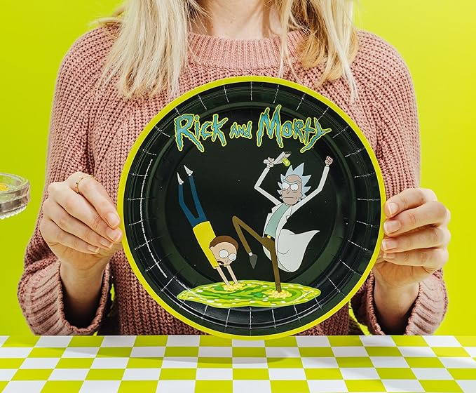 Silver Buffalo Rick and Morty in the Portal 60 Pack Partyware Disposable Paper Plates, Napkins, and Cups