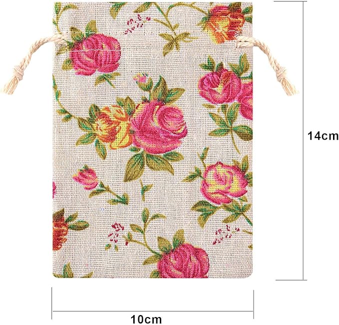 Pangda 30 Pieces Small Size Rose Drawstring Bags Burlap Flower Pouch Bags Linen Gift Jewelry Pouches for Wedding DIY Craft Party (3.9 x 5.3 Inch)