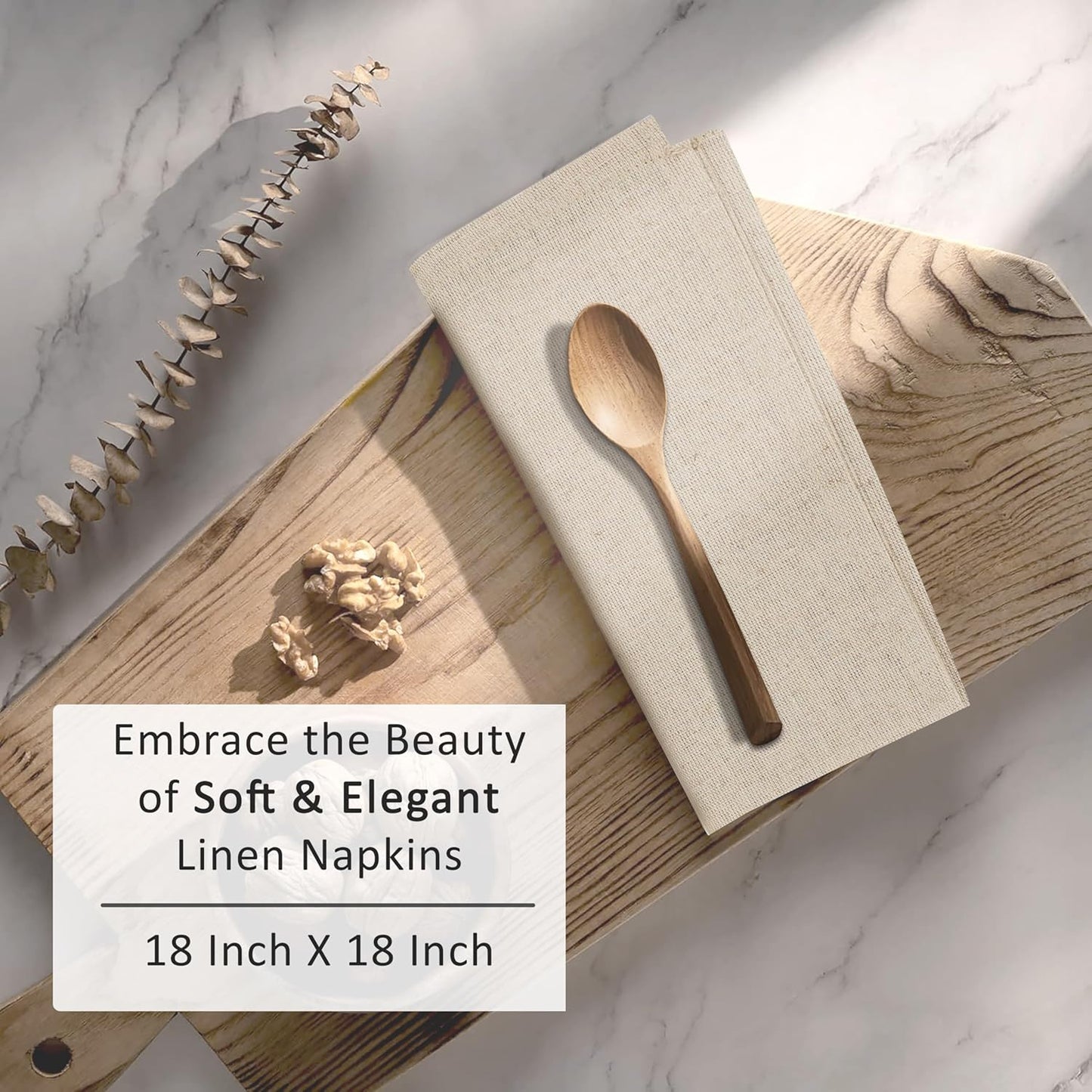 Ruvanti Linen Napkins Set of 6, 18x18 Cloth Napkins, Cotton Linen Blend Napkins Cloth Washable, Soft, Reusable Dinner Napkins for Wedding, Parties, Christmas, Thanksgiving, Everyday Use - Natural