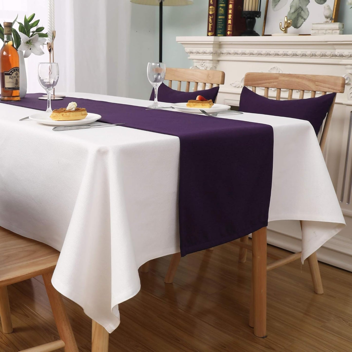DUALIFE Plum Purple Table Runner for Wedding 108 Inch Long 9 FT Table Runners Rectange and Round Table Decorations for Birthday Parties, Banquets, Graduations, Engagements 14X108 Inches 1 Panel