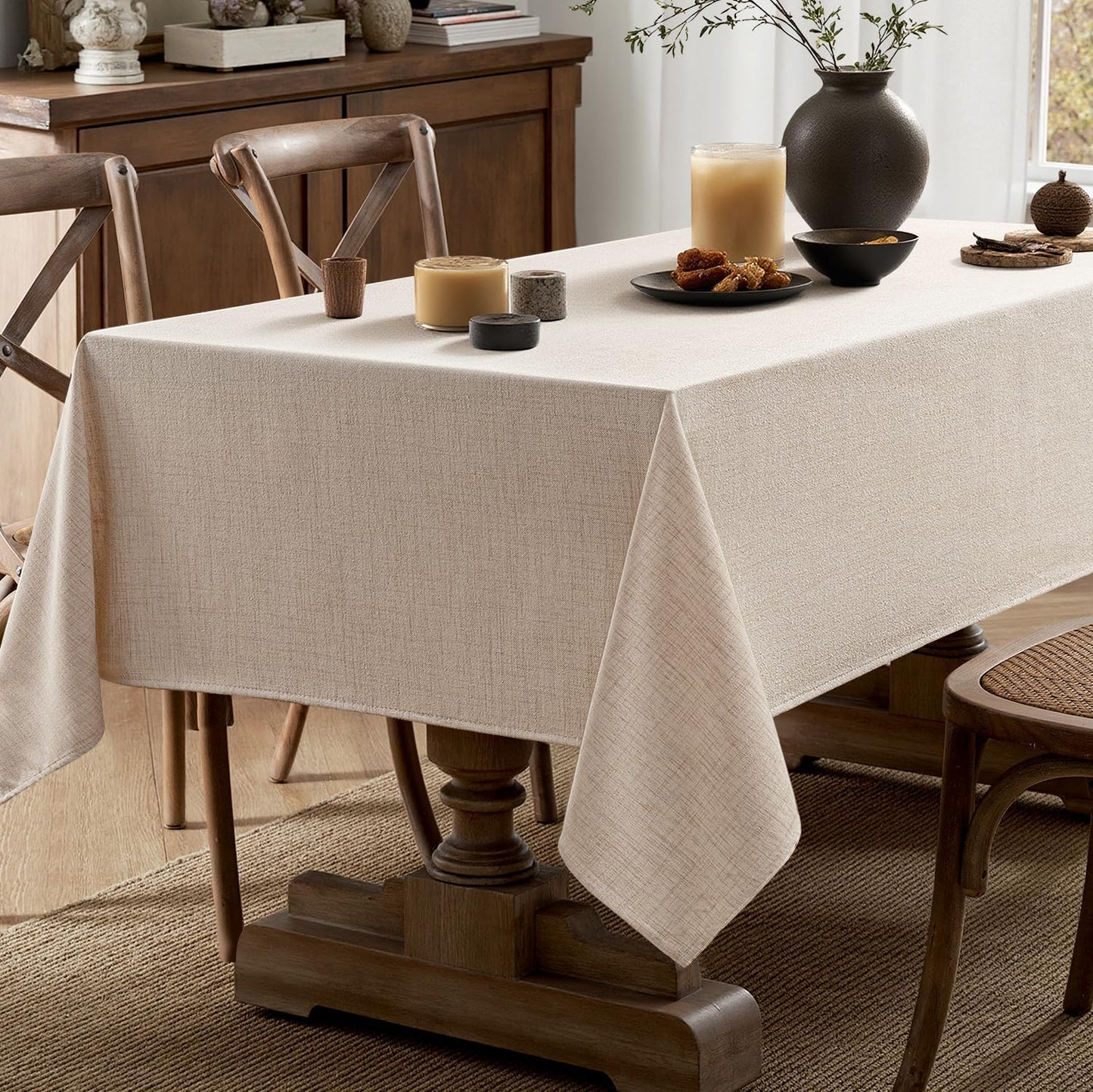 MIULEE Ivory Linen Tablecloth 60x84 Inch Rectangle Table Cloth Waterproof,Stain Resistant & Wrinkle Resistant for Dining Party Wedding