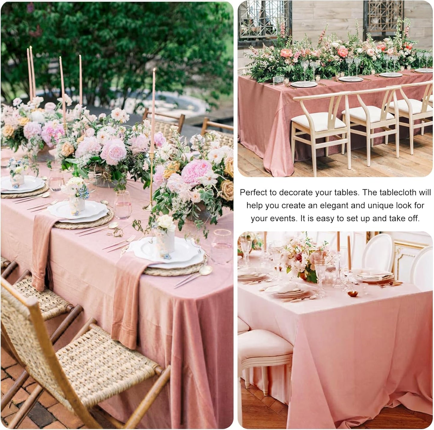 4 Pack Rectangle Tablecloth for 6 Foot Tables Washable Polyester Table Cover for Wedding Dining Table Parties Banquet（60x102 Dusty Rose）