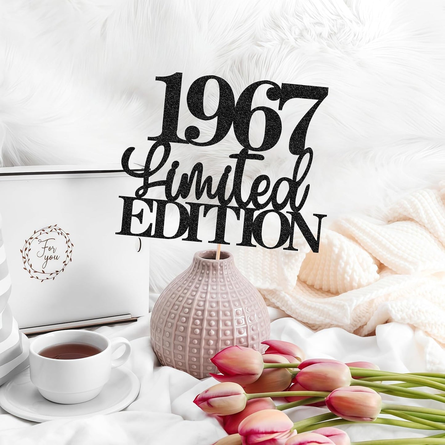 Limited EDITION 1967 Cake Topper - Black Glitter Happy 58th Birthday Party Cake Decoration Supplies, Cheer to 58 Years Cake Bunting Decor for 58th Birthday Party Photo Booth Props
