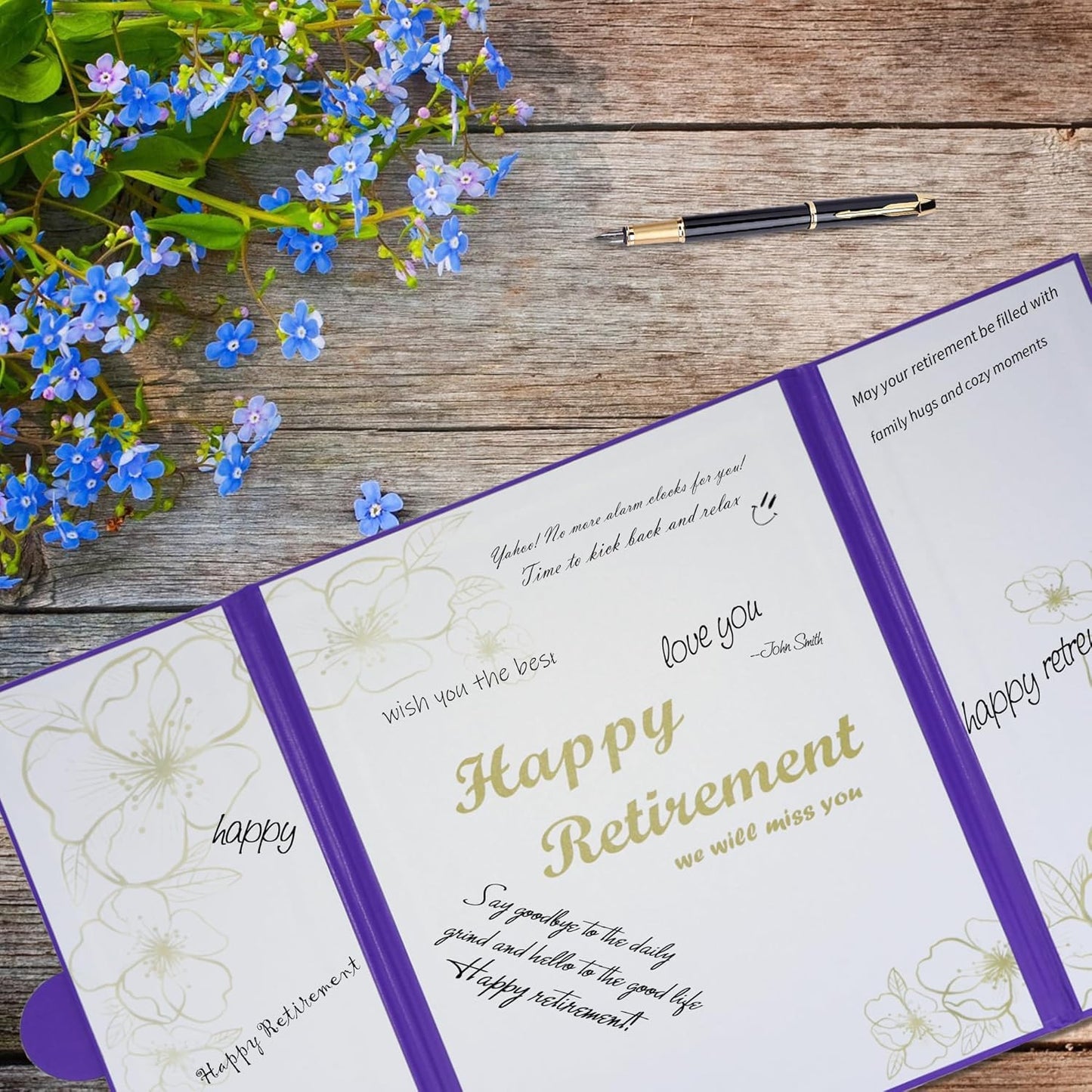 Large Retirement Card, Purple Gold Retirement Guest Book Alternative, Retirement Card for Man Woman, Happy Retirement Gifts Signature Board Book for Retirement Party Decorations