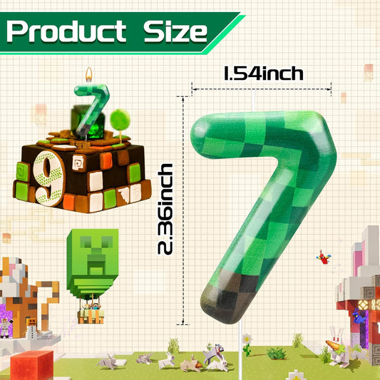 TNT Themed Birthday Cake Candle Number 7 Dynamite Themed Green Candle Cake Topper for Pixel Theme Birthday Party Decoration