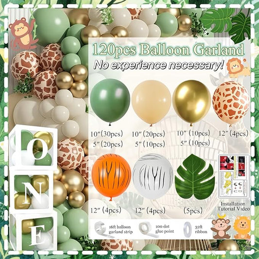 Wild One Birthday Decorations, 1st Birthday Decorations for Boy or Girl, Photo Banner, Balloon Box, Balloons Garland, High Chair Banner, Jungle Theme Safari Party Backdrop for Boys & Girls