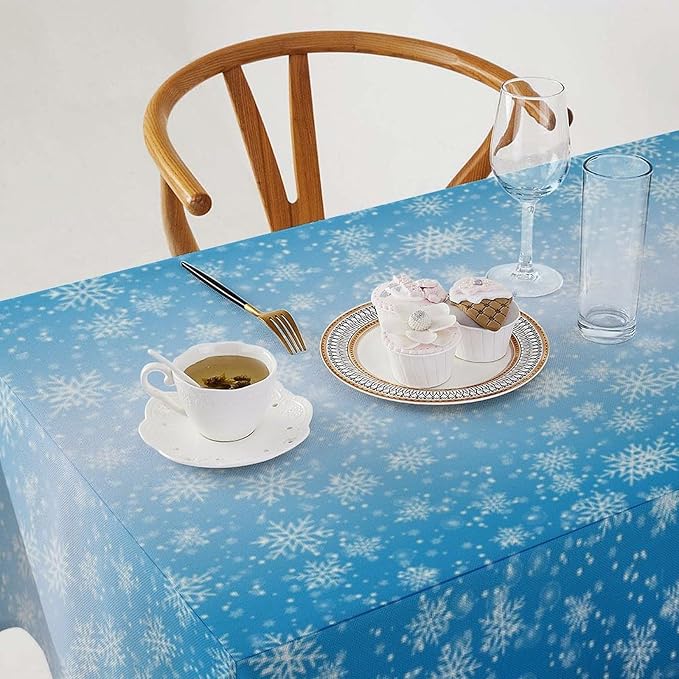 YCness Winter Christmas Snowflakes Tablecloth, Blue Gradient Table Cover for Kitchen Holiday Living Room Home Bedroom Party Table Decor 60x120 Inch