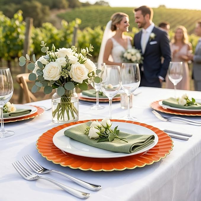 Orange Charger Plates, 13 Inch Plastic Round Dinner Charger Plates for Wedding Party, Tabletop Decor. (Set of 6)