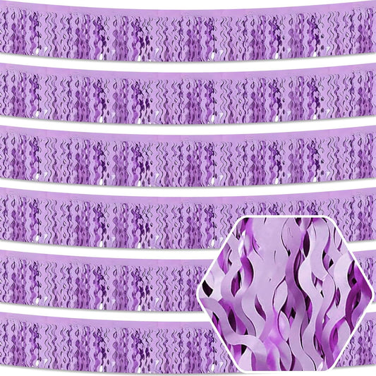 6 Pack 10 Feet Light Purple Wave Foil Fringe Garland Metallic Tinsel Streamers Banner Wall Hanging Curtain Backdrop for Parade Floats, Mother's Day, Easter, Wedding, Birthday Party Decoration