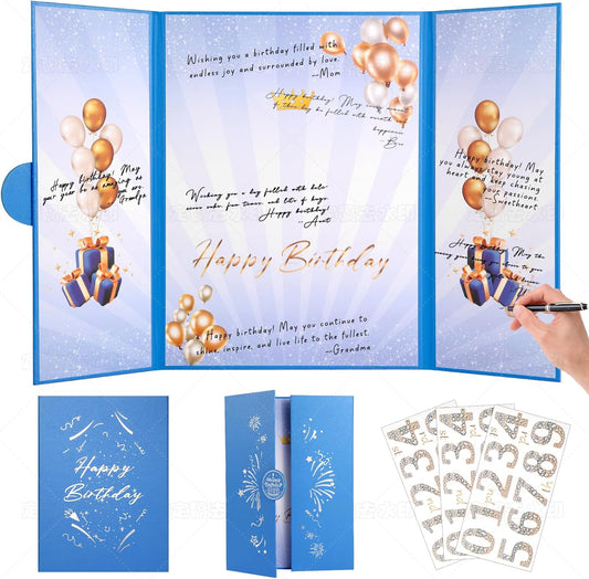 Blue Gold Birthday Party Decorations,18" x 12" Creative Birthday Decorations Guest Sign in Book Alternative, for Men and Women of All Ages, Happy Birthday Party Supplies