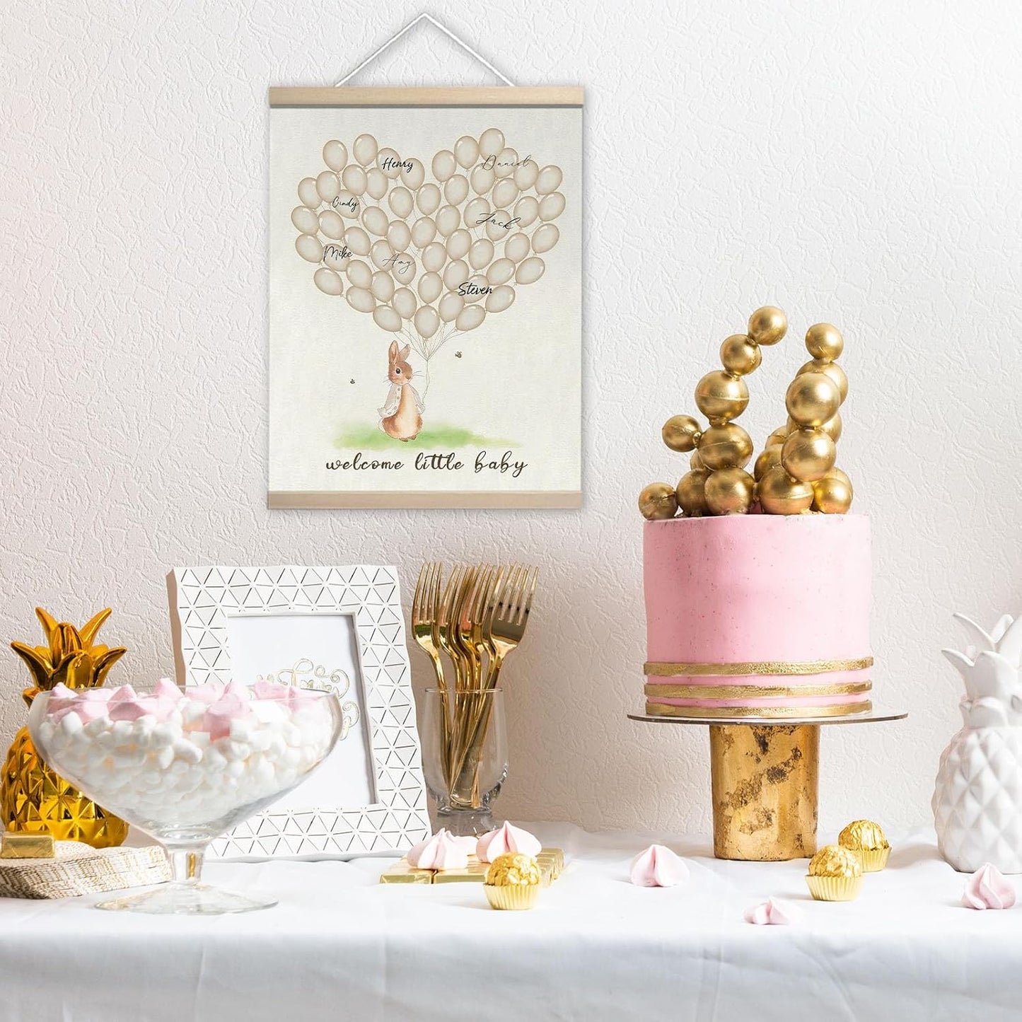 Welcome Baby Shower Guest Book, Rabbit Theme Guestbook with Pen for Baby Shower, Birthday Party Decor, Memory Book