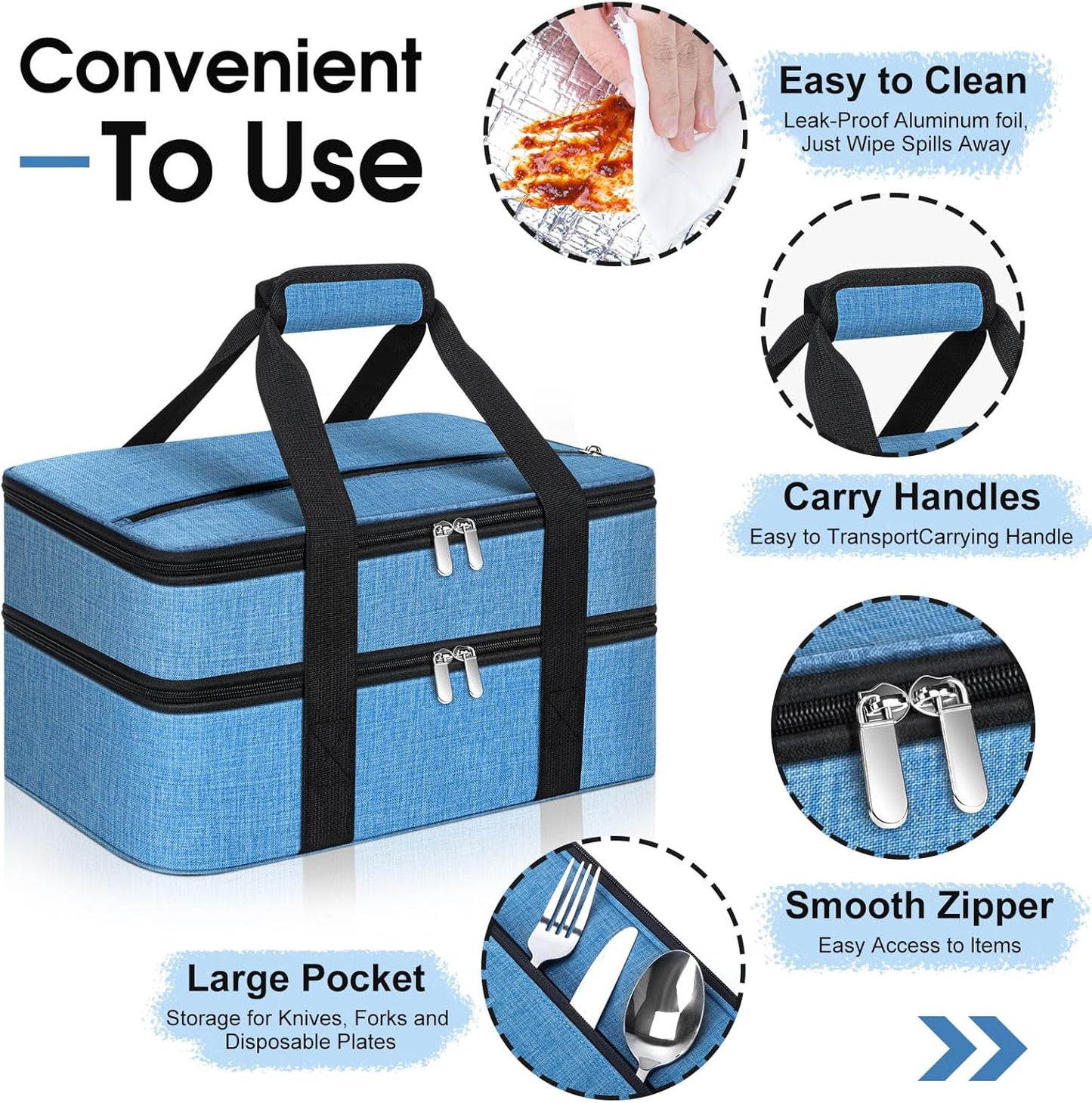 Double Insulated Casserole Carrier, Portable Casserole Carrier for Hot or Cold Food Lunch Tote Warmer or Cooler Bag, Lasagna Lunch Bag for Potluck Parties- Fits 9" x 13" Baking Dish-Azure