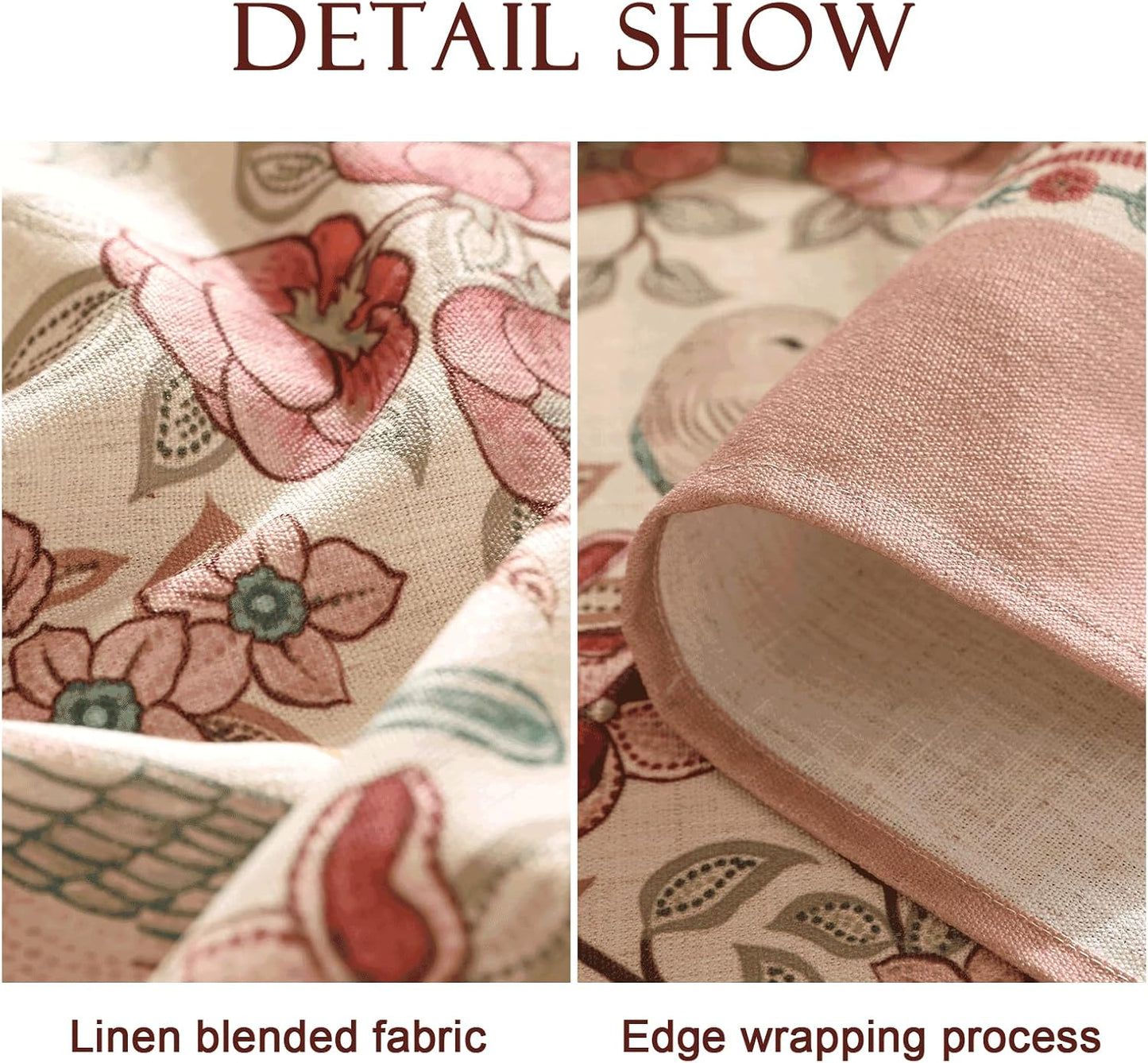 patdrea Designer Pink Linen Table Cloth for Rectangle Table,Vintage Floral with Birds Pattern Decorative Tablcloth,French Table Cover for Kitchen Dining,Thanksgiving,Christmas,55"x71"-Kulom a