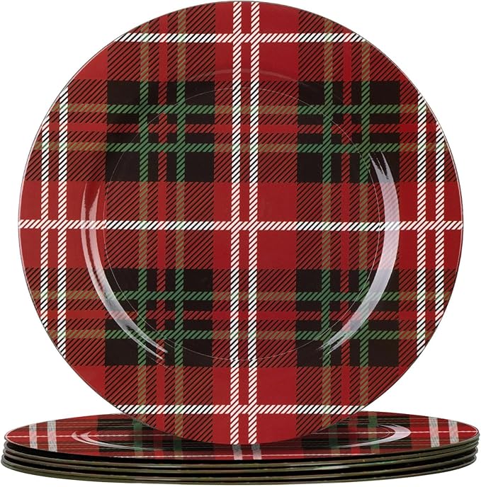 MAONAME Red Charger Plates Set of 6, 13 Inch Plastic Charger for Dinner Plates, Christmas Plate Chargers, Round Chargers for Table Setting, Wedding Decor