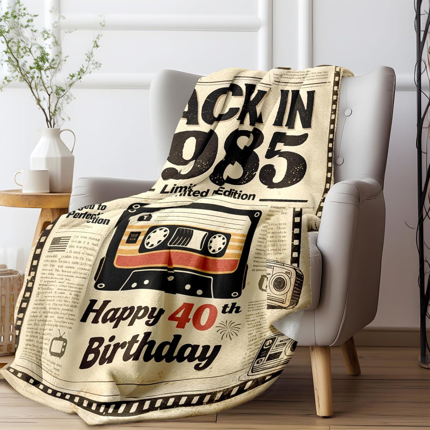 40th Birthday Gifts Men Women, Flannel Soft Blanket Decorations, Unique 40 Years Old Birthday Gifts for Men Women, 1985 Birthday Gifts for Men Male, Back in 1985, 50x60 inches