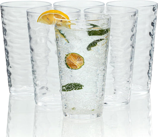 20-ounce Plastic Tumblers, Acrylic Drinking Glasses High-Balls, set of 6 Clear Reusable Plastic Cups, Stackable, BPA-Free, Shatter-Proof, Dishwasher-Safe