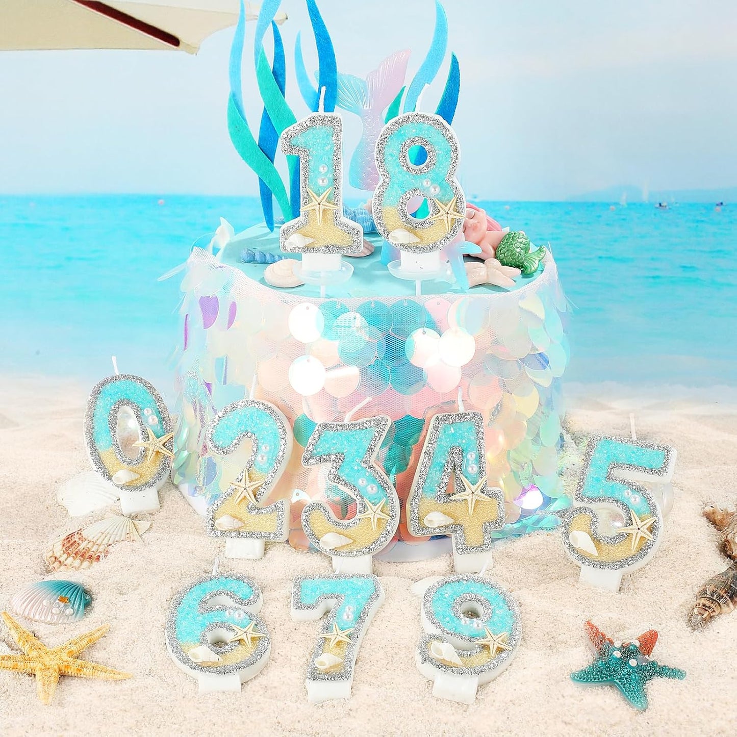 Beach Birthday Candle Starfish Number 7 Candles 7th Cake Candle Blue Birthday Cake Topper Cupcake Decorations Party Decor Anniversary Celebrations Supplies Favors