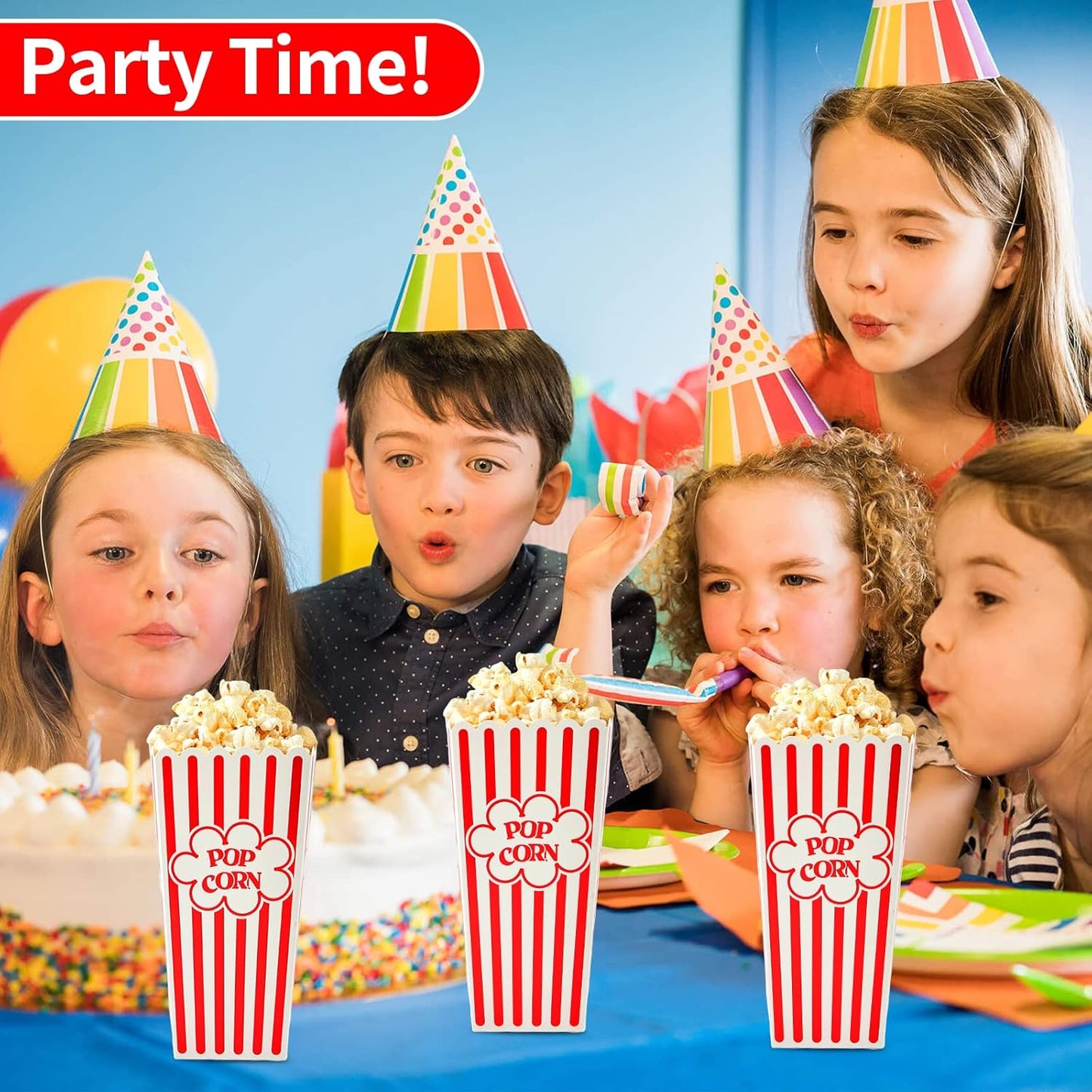 Popcorn Containers Disposable 46 Oz Red & White Striped Cardboard Popcorn Boxes for Movie Night (12 Pack)