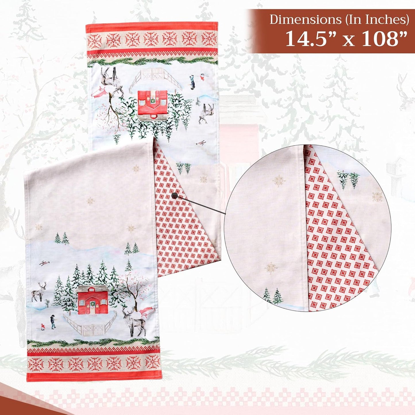 Maison d' Hermine Table Runner 100% Cotton Double Layer Table Runners 108 inches Long for Thanksgiving Christmas Decorations Home Kitchen Dining Party Wedding (Rural Christmas, 14.5" x 108")