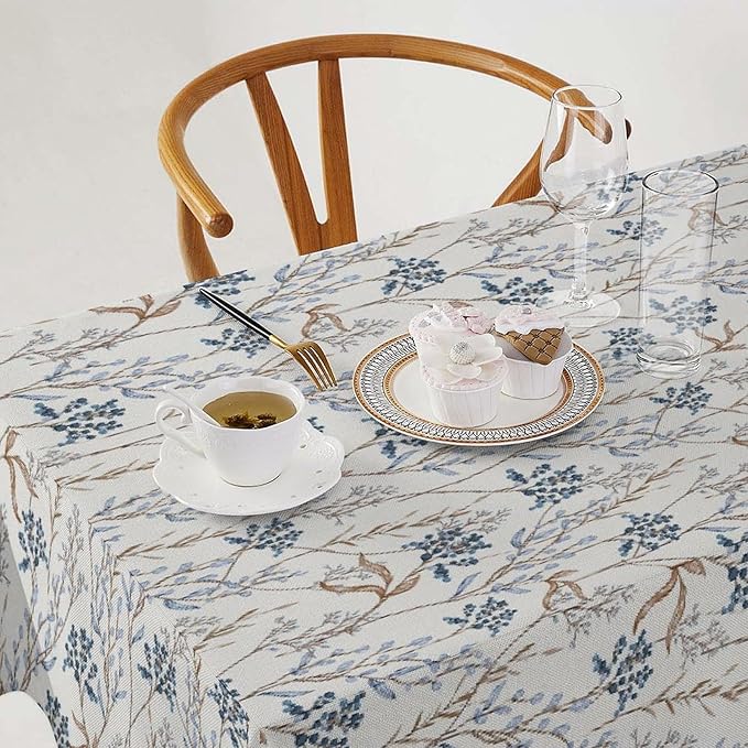 Abstract Geometry Leaf Tablecloth, Thanksgiving Autumn Harvest Fall Watercolor Blue Yellow Leaves Table Cover for Party Picnic Dinner Decor 60x110 Inch Rectangle