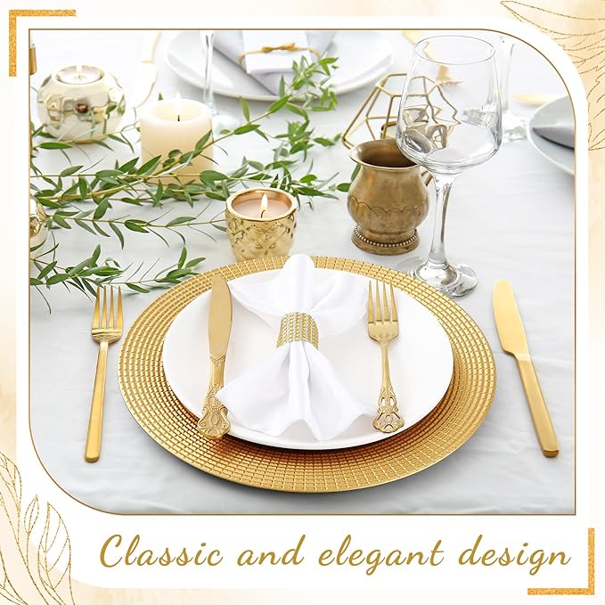 50 Pack Gold Charger Plates Bulk for Dinner Plates, 13" Round Chain Shaped Service Chargers Bulk, Plastic Wedding Chargers for Christmas Thanksgiving Party Wedding Birthday Anniversary