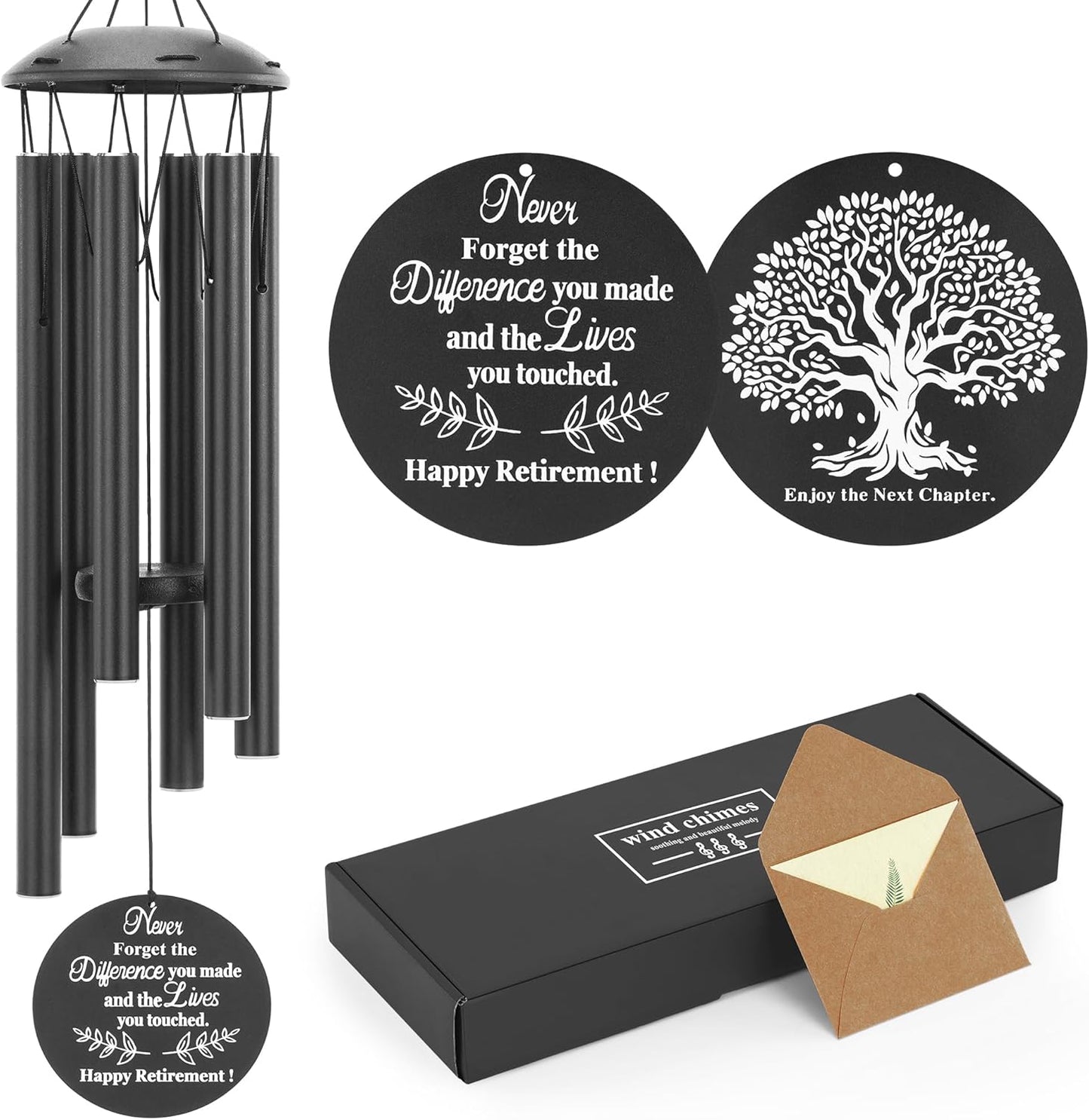 Retirement Gift for Woman Men, 32" Wind Chimes Retired Gifts,Happy Retirement Gifts for Women Coworker Colleague Boss Teachers Nurses Friends, Gift Retirement Decorations (Black)