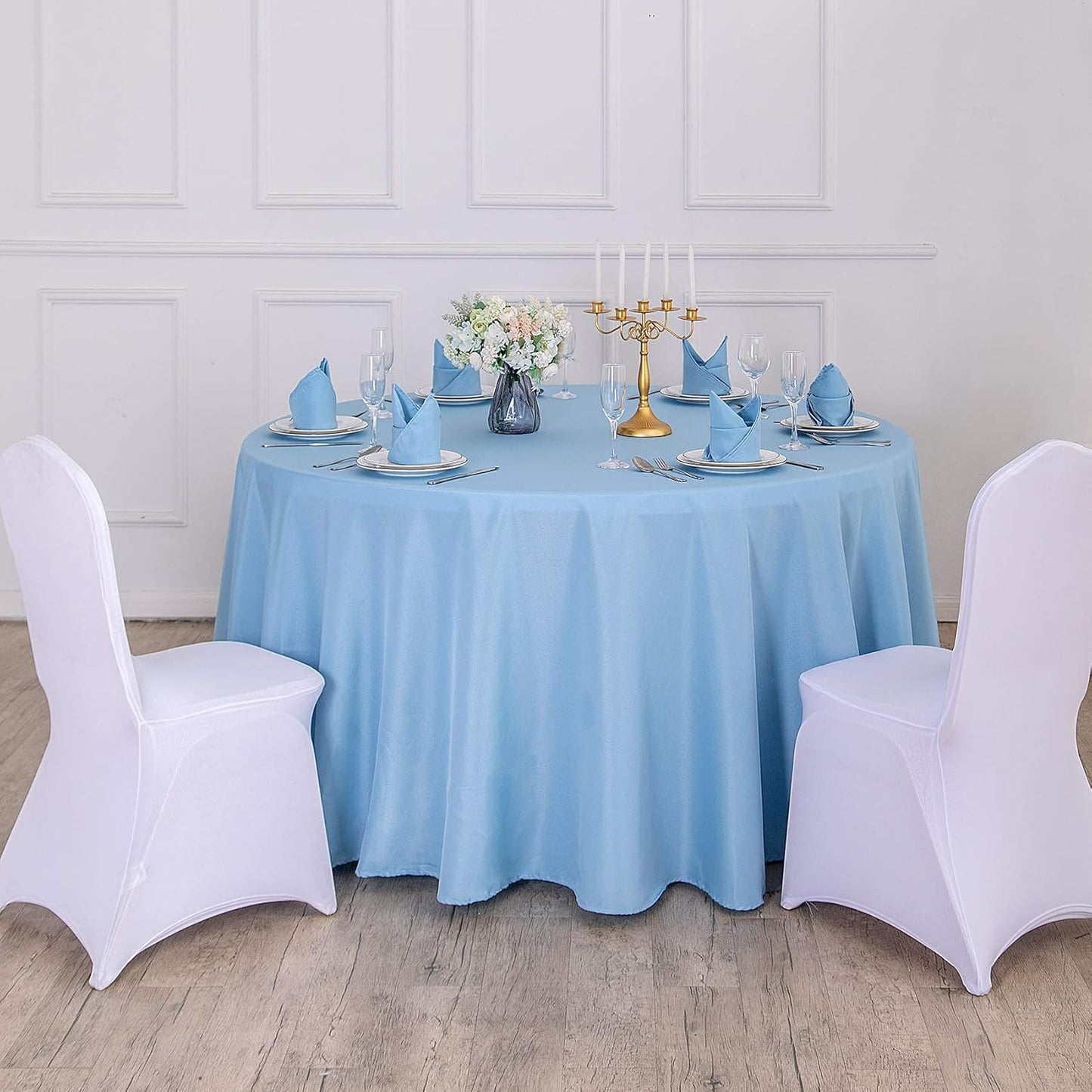 Cupuamon 120 inch Round Tablecloth Washable Polyester Table Cloth Decorative Table Cover for Wedding Party Dining Banquet（120 inch,Blue Mist）