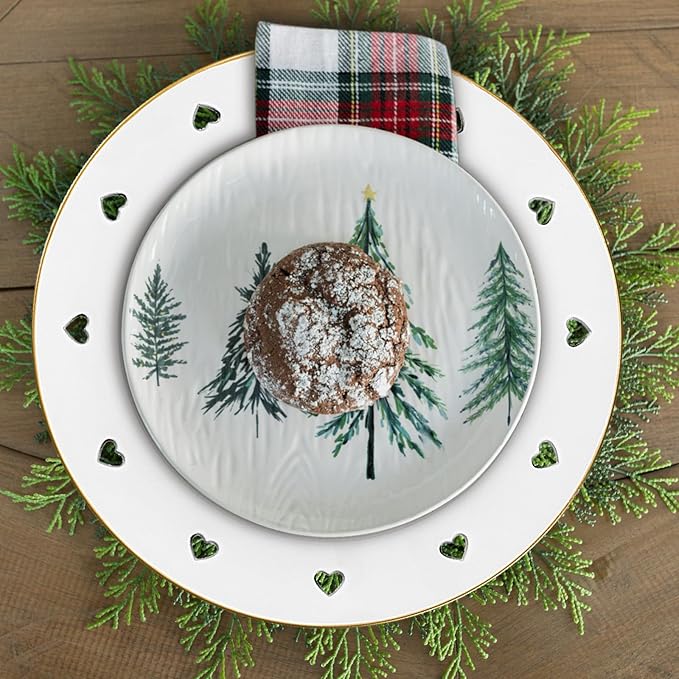 13" Round White Charger Plates, Heart Hollow Chargers for Dinner Plates with Golden Border, Formal Table Setting Accessory Centerpiece Bluk Wedding, Valentine's Day, Galentine's Day, Easter Set of 6
