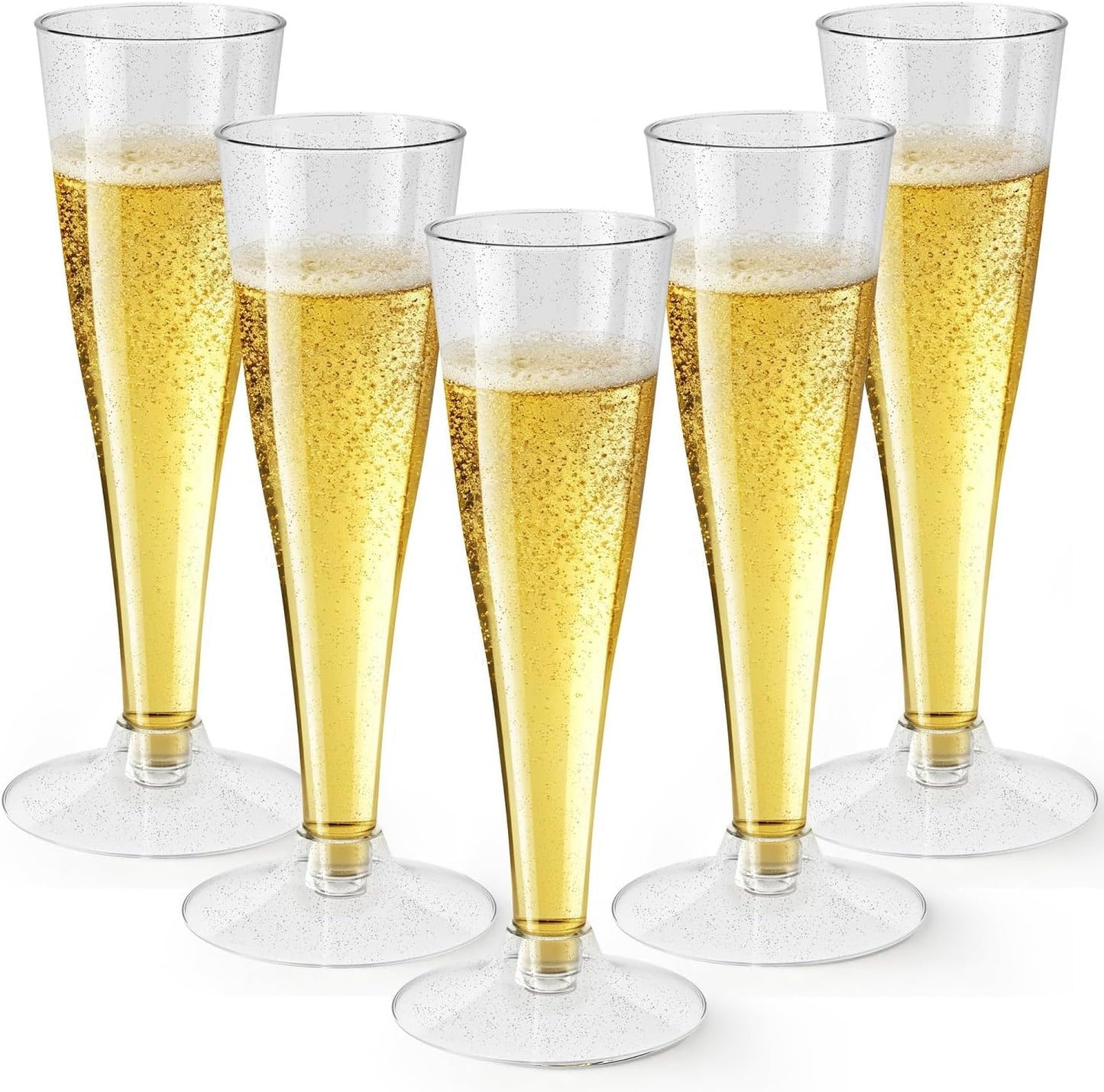 Placstic Champagne Flutes Disposable, 4.5 OZ (SilverGlitter, 100 Count (Pack of 1))