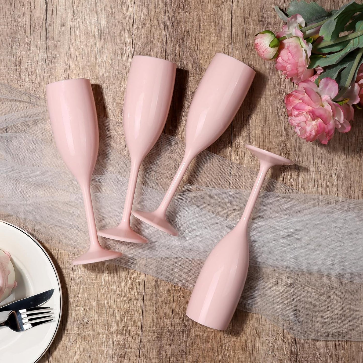 Champagne Flute Acrylic Champagne Glasses Wedding Toasting Champagne Flute Goblet Plastic Reusable Unbreakable Champagne Cups for Bachelorette Wedding Bridal Shower Party (Light Pink, 10)