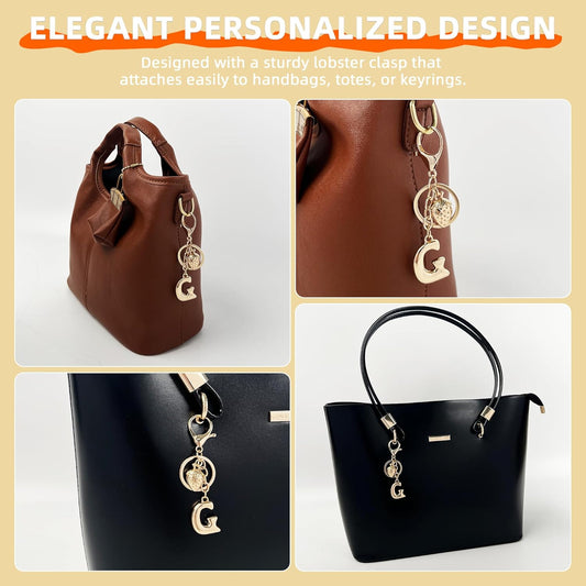 Gold Bubble Heart Initial Bag Charms for Handbags – Cute Initial Letter Keychain for Women, Purse Charms, Gold Gift