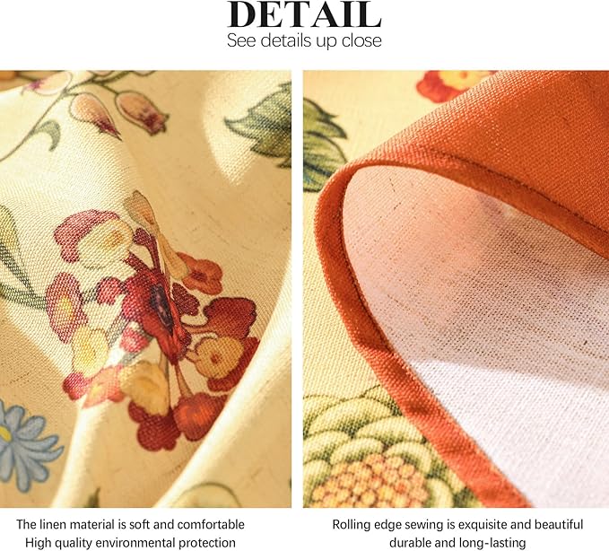 Vintage Linen Tablecloth for Rectangle Table,Yellow Floral French Wrinkle Free Long Tablecloths,Decorative Table Cover for Kitchen,Dining,Thanksgiving,Farmhouse,63" × 102"-Bellano