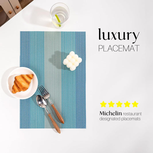 LEXMORE PlaceMats Set of 12 Vinyl/Plastic Woven Place Mats for Kitchen Table Indoor/Outdoor Washable PlaceMat Wipeable Dining Table Mats(Ocean Geode)