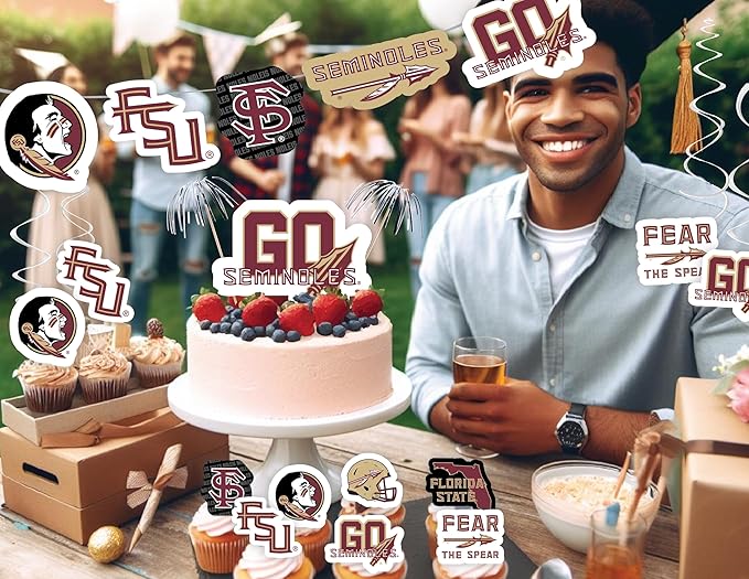 FSU Party Supplies for Football, Birthday Gift, Graduation Party Banner and Cake Toppers (42 Pieces) (Florida State Seminoles)