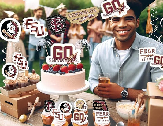 FSU Party Supplies for Football, Birthday Gift, Graduation Party Banner and Cake Toppers (42 Pieces) (Florida State Seminoles)