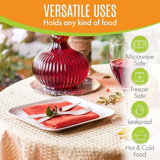 Raj Eco Compostable Palm Leaf Plates Like Bamboo Plates Disposable - 8 Inch Square 50 party plates, Natural wooden, Eco-Friendly, fancy Biodegradable & Disposable Dessert appetizer Plates