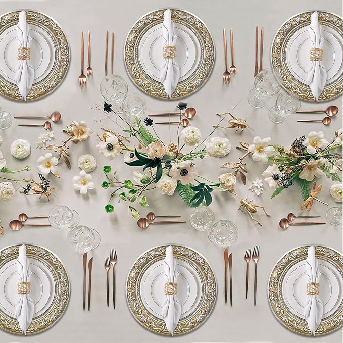 MAONAME 13" Round Charger for Dinner Plates, Gold Plate Chargers Set of 6, Charger Plates with Embossed Rim, Plastic Table Chargers for Wedding