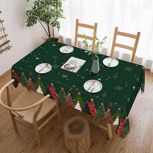 YCness Christmas Snowflakes Tablecloth, Christmas Ornament Ball Colorful Green Golden White Table Cover for Dinner Birthday Holiday Party Kitchen Colorful Red White Table Decor 60x110 Inch
