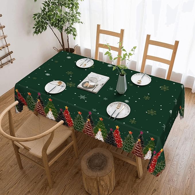 YCness Christmas Snowflakes Tablecloth, Christmas Ornament Ball Colorful Green Golden White Table Cover for Dinner Birthday Holiday Party Kitchen Colorful Red White Table Decor 55x75 Inch