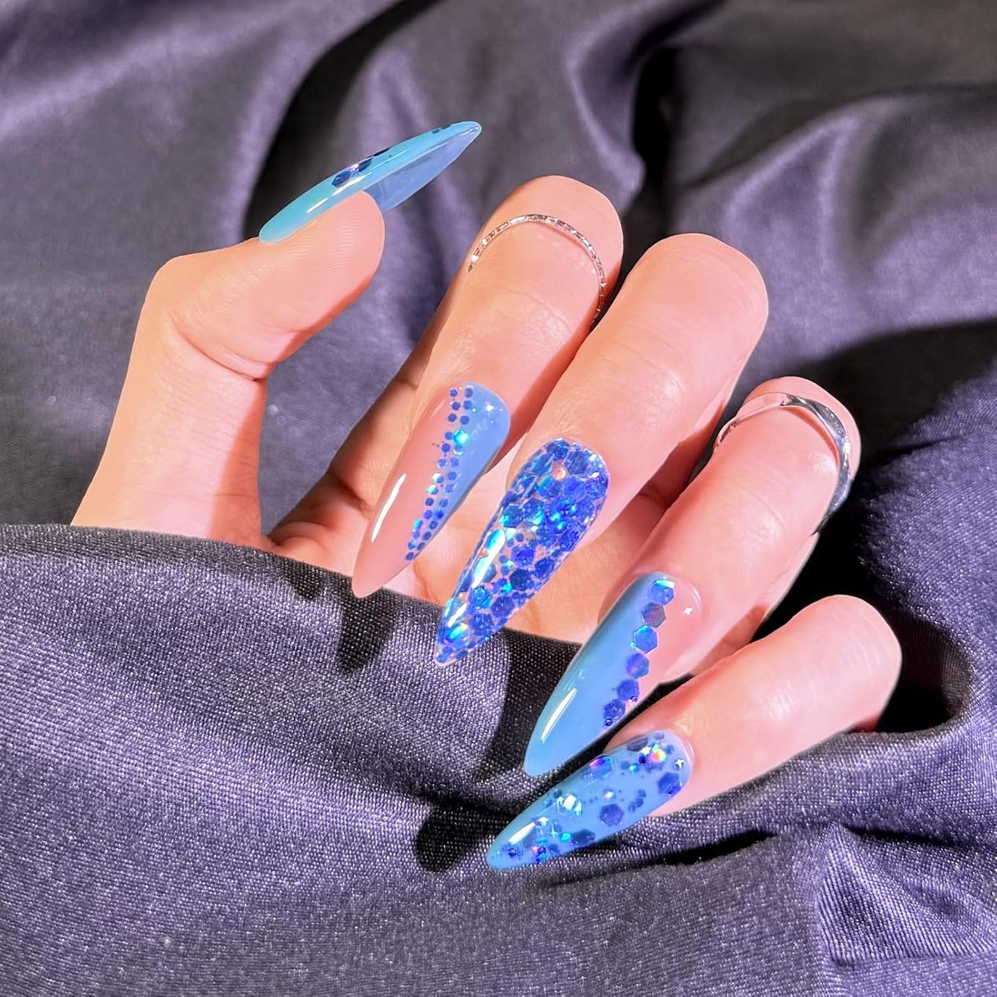 GlimmerLife Glitter 150G/5.29OZ Blue Glitter, Holographic Chunky Glitter, Craft Glitter for Resin, Metallic Iridescent Sequin Flakes Bulk, Nail Glitter for Makeup Face, Body Eye, Epoxy Tumblers
