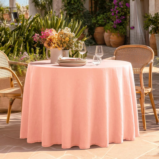 Linen World Linen Tablecloth,100% French Flax Round Tablecloth 60" Inch,Washable Natural Table Cloth for Dining,Outdoor,Weddings and Restaurants,Decorative Christmas,Peach Pink