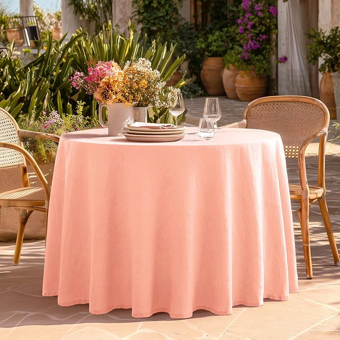 Linen World Linen Tablecloth,100% French Flax Round Tablecloth 70" Inch,Washable Natural Table Cloth for Dining,Outdoor,Weddings and Restaurants,Decorative Christmas,Peach Pink