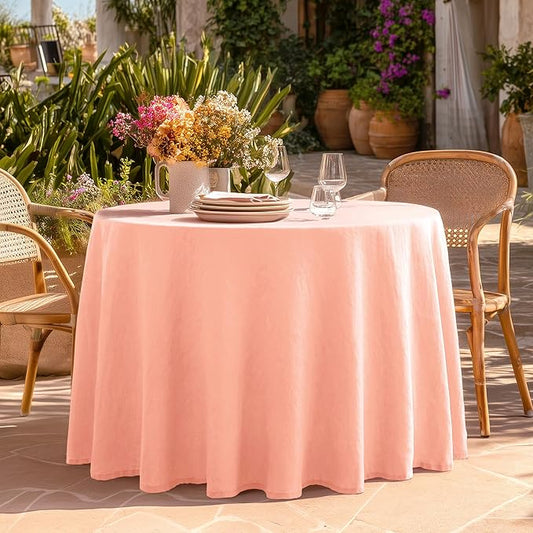 Linen World Linen Tablecloth,100% French Flax Round Tablecloth 70" Inch,Washable Natural Table Cloth for Dining,Outdoor,Weddings and Restaurants,Decorative Christmas,Peach Pink