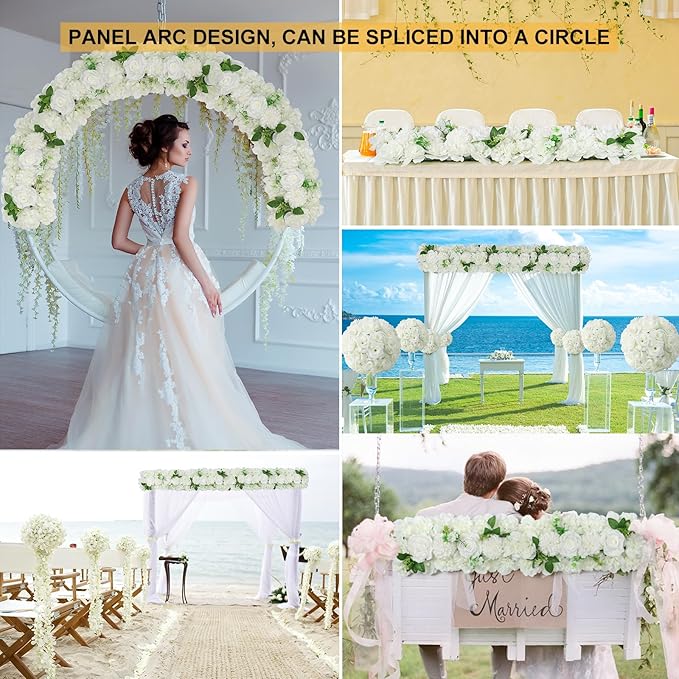 Wedding Arch Artificial Flowers Set - 10Pack White Faux Floral Silk Fake Rose Arrangements Realistic 3D Flower Row for Wedding Party Dining Table Reception Ceremony Centerpiece 20''*9.4''*3''